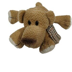 Soft Dreams Brown Dog Puppy Brown With Plaid Scarf Stuffed Animal Plush Toy 6 in